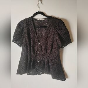 Zara Black Lace Top with Jeweled Buttons Size Small